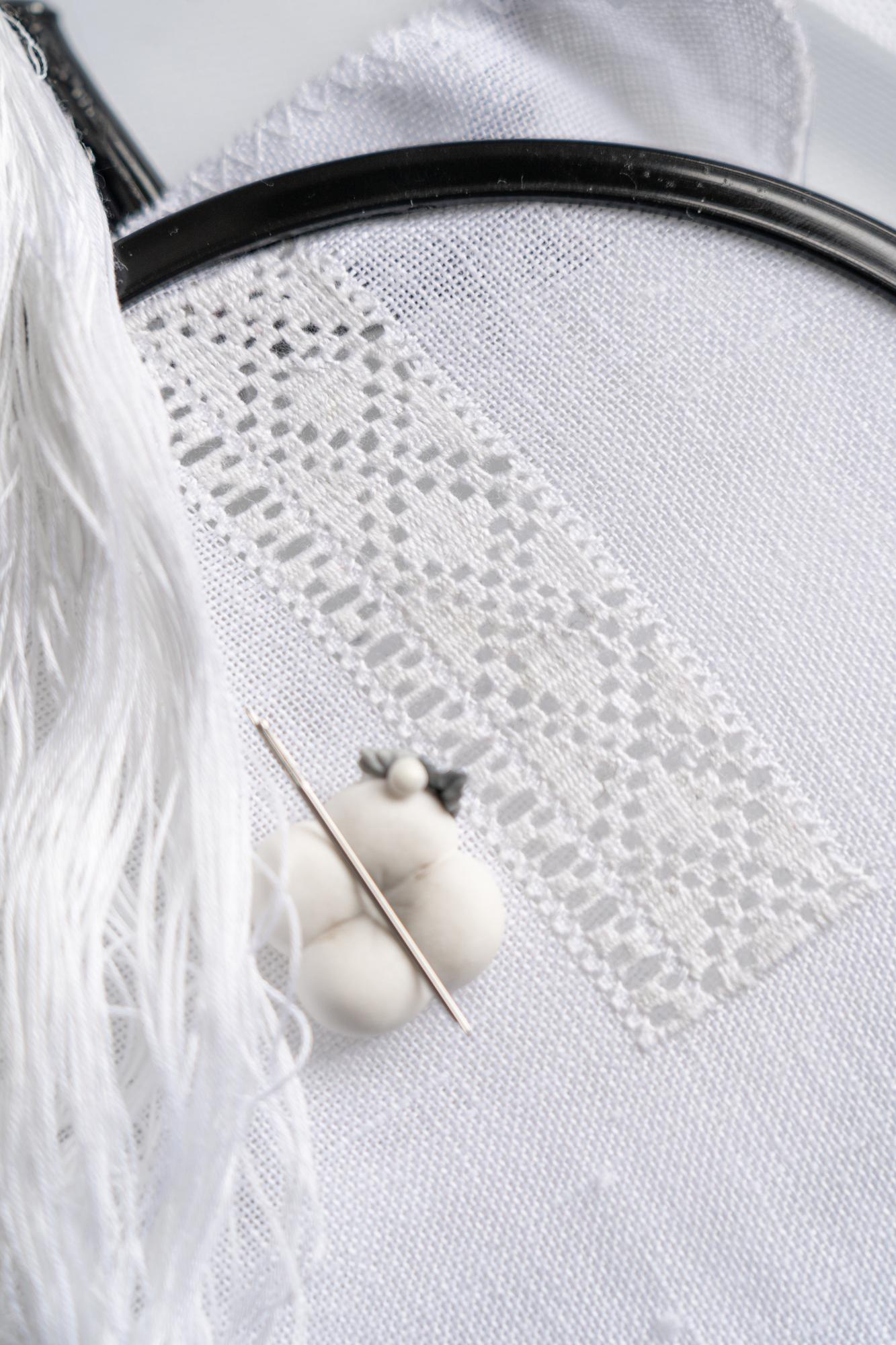 close-up of embroidered initials on cotton